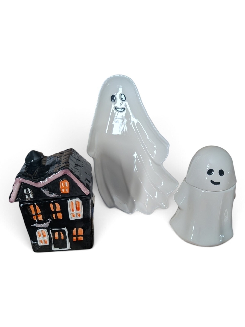 New Halloween 🎃👻Table Top Ghost/Haunted House Ceramics Lot Of 3 NEW!